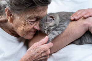 dementia and pets - senior woman with cat